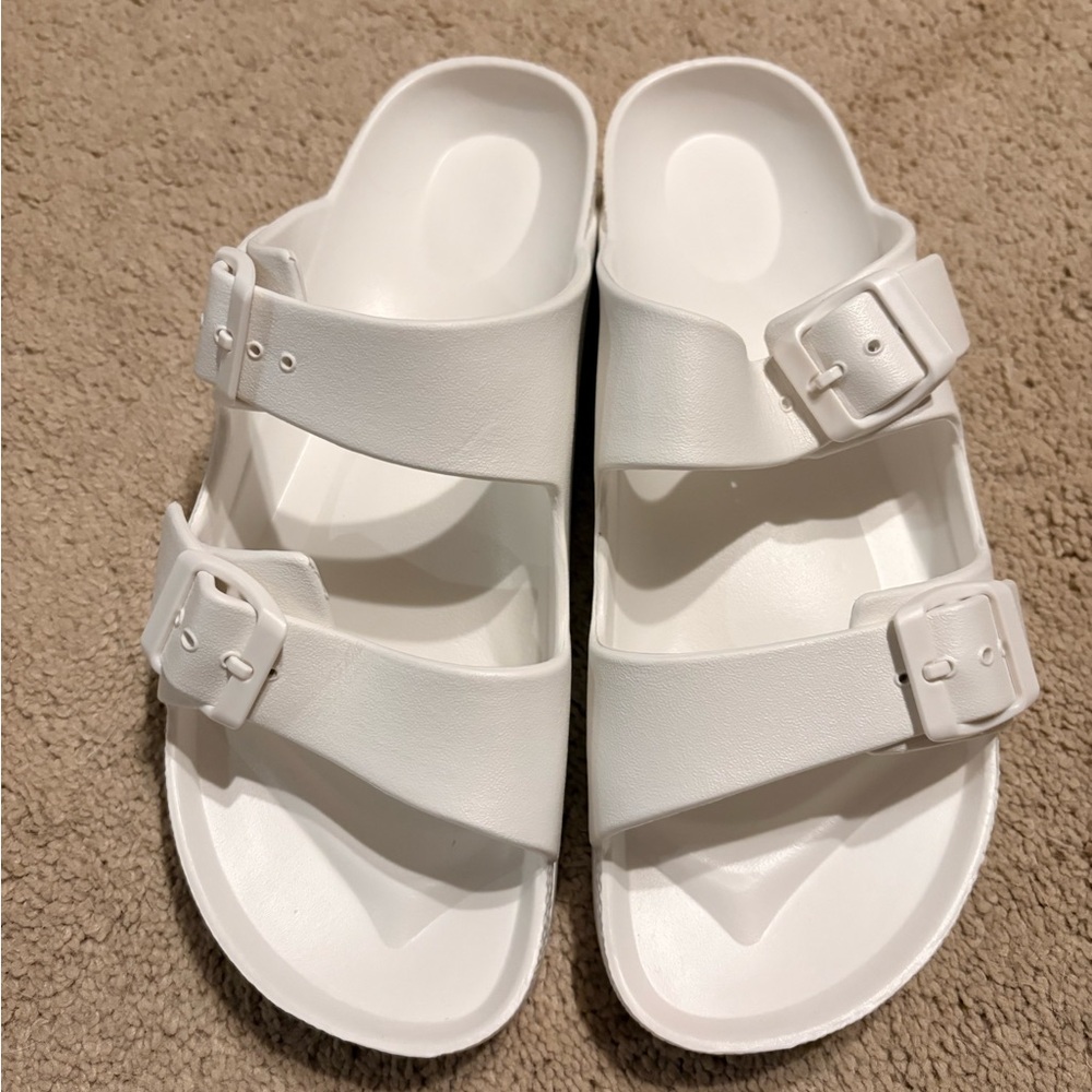 White Adjustable Two-Strap Buckle Sandals